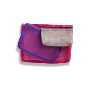 Set mit 3 Taschen/Etuis mit Knöpfen - halbtransparent lila rosa grau